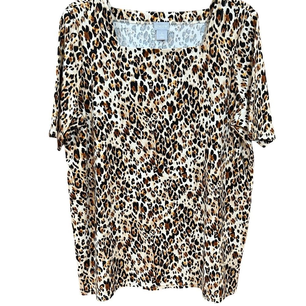 Chico’s Leopard Animal Print Knit Top L